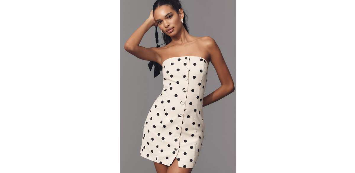 Endless Rose Strapless Button-Front Cotton Linen Mini Dress