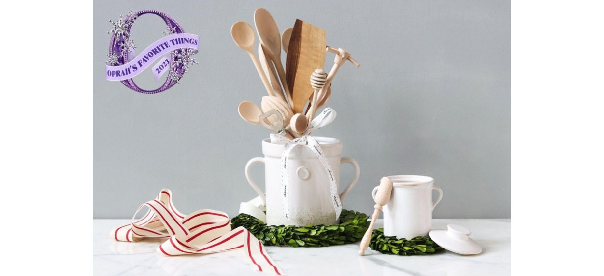 etúHOME Ceramic Crock with Set of Wooden Utensils