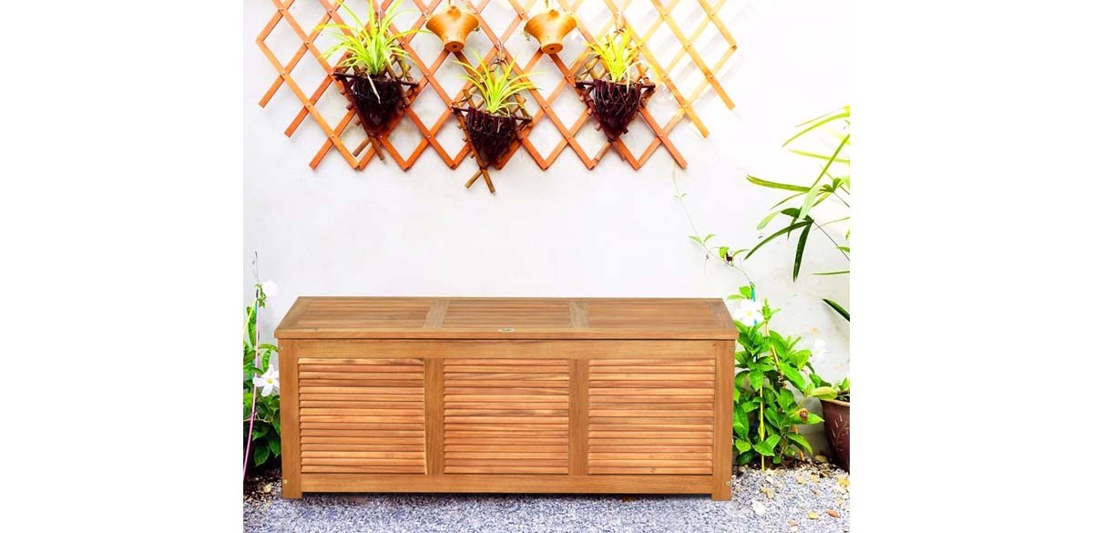 Costway Solid Wood Acacia Deck Box in Natural