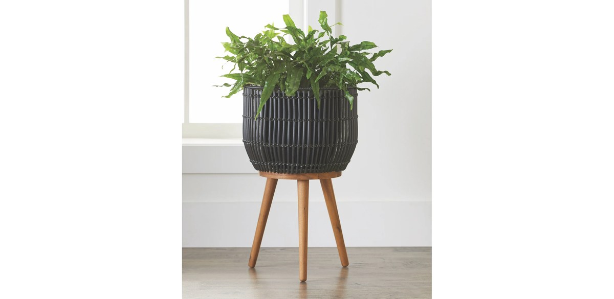 Better Homes &amp; Gardens Black Round Resin Planter and Stand Set