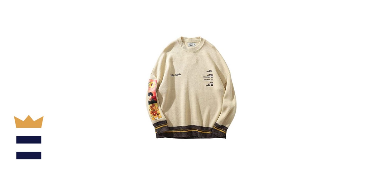 Aelfric Eden Long Sleeve Van Gogh Printed Cable Knit Sweater 