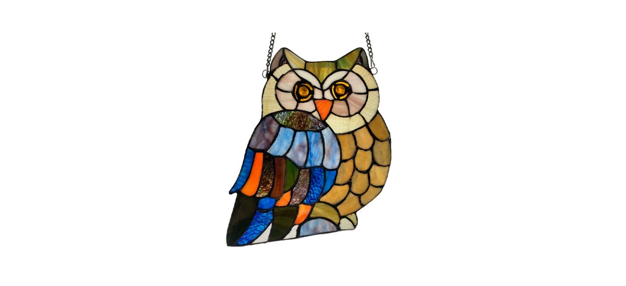 August Grove Stained Glass Hoots Owl Window Panel