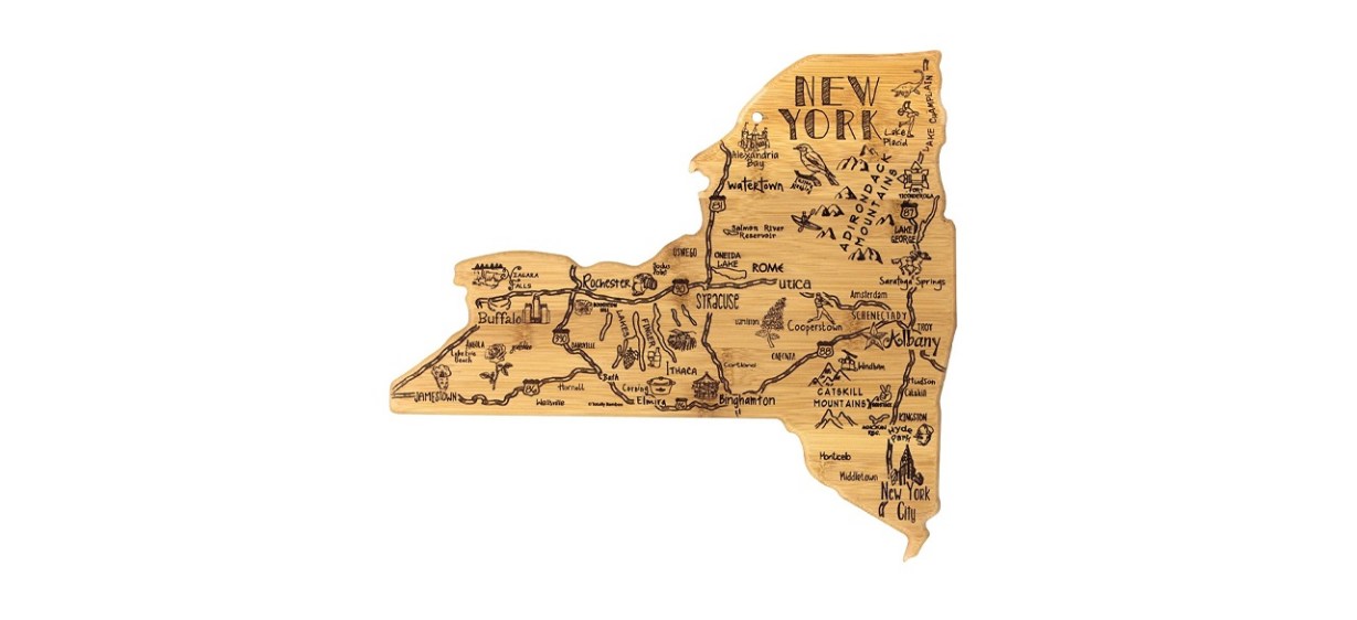 Totally Bamboo Destination New York State Shaped Serving and Cutting Board
