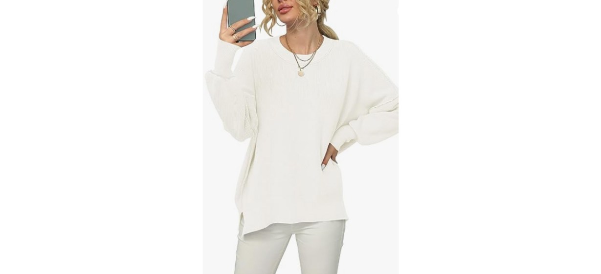 Women's Oversized Batwing Crewneck Knit Pullover
