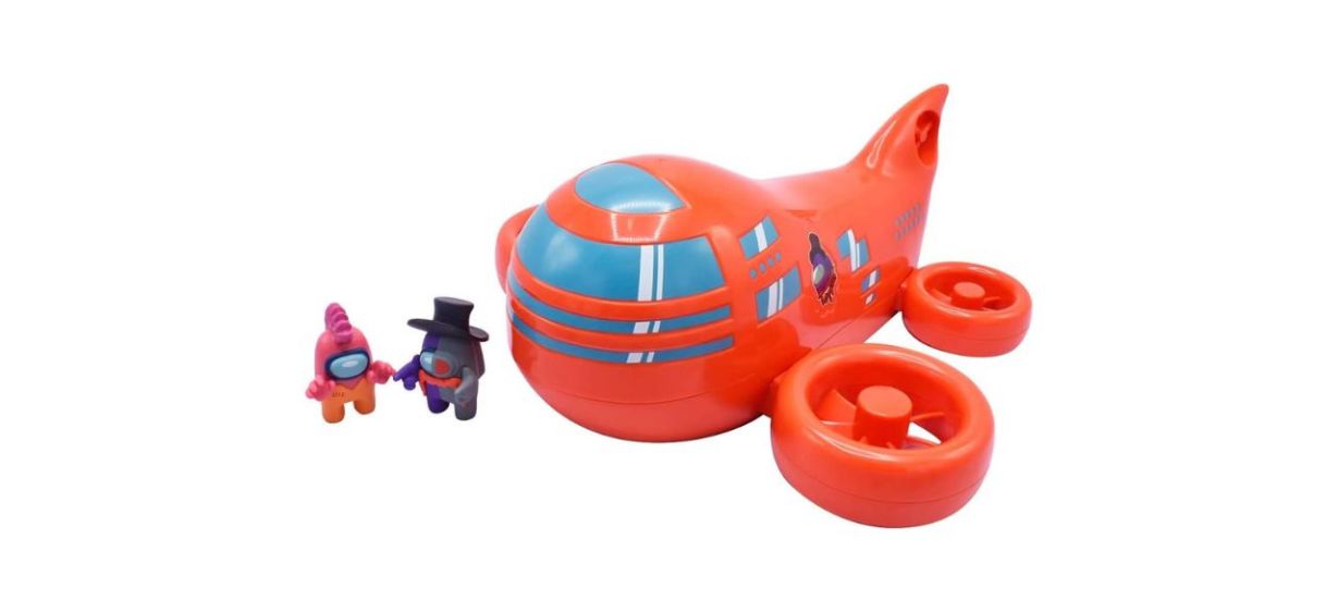 orange Among Us airship toy with 2 mini figurines