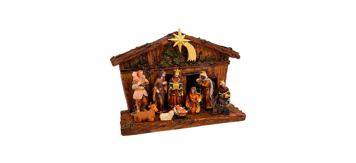 Nativity set with figurines and a stable