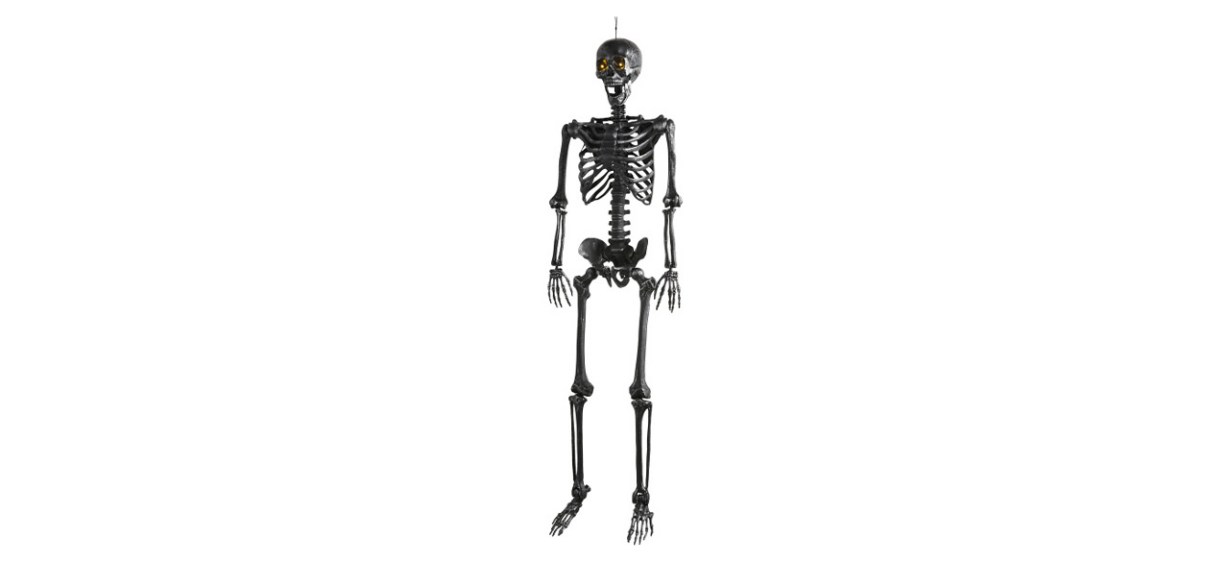 Spooky LED hanging skeleton on white background