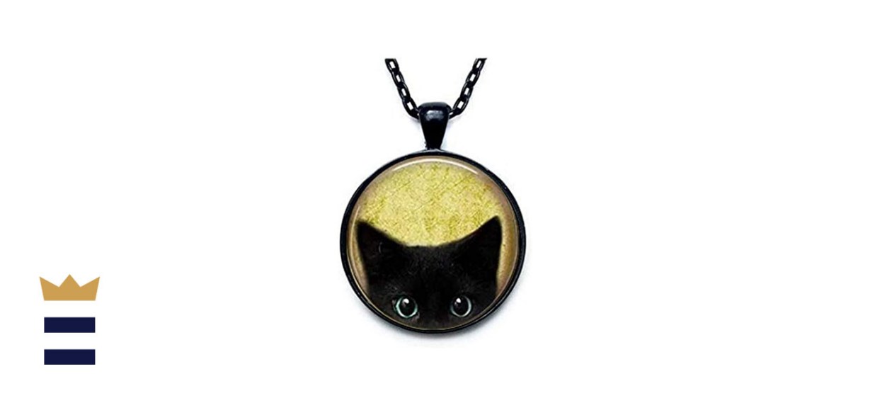 Black Cat Necklace - Peeking Black Cat Pendant