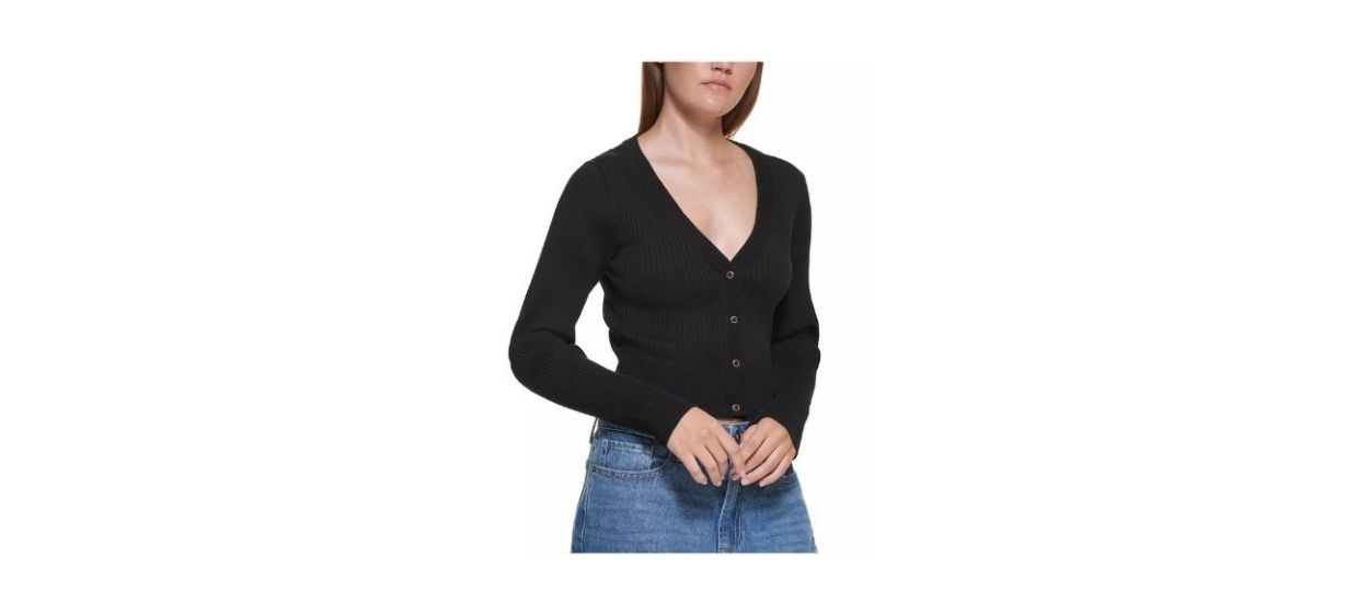 DKNY Jeans Cropped Fitted Cardigan