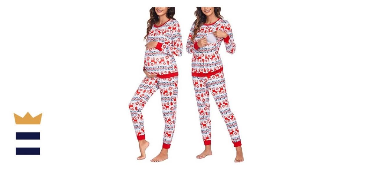 Ekouaer Striped Maternity Christmas Pajamas Set