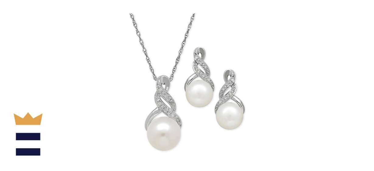 Macys Cultured Freshwater Pearl and Diamond Accent Set