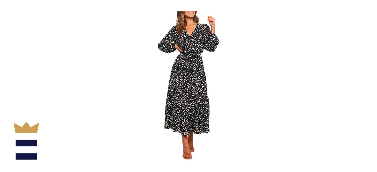 MITILLY Boho Leopard Print Long Sleeve Maxi Dress