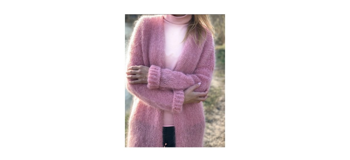 MohairSweaterShop Mohair Pink Wool Long Cardigan