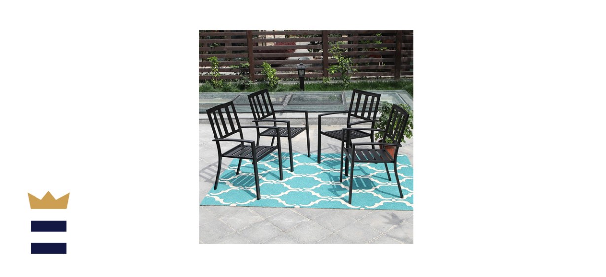 PHI VILLA Outdoor Patio Steel Frame Slat Seat Dining Arm Chairs