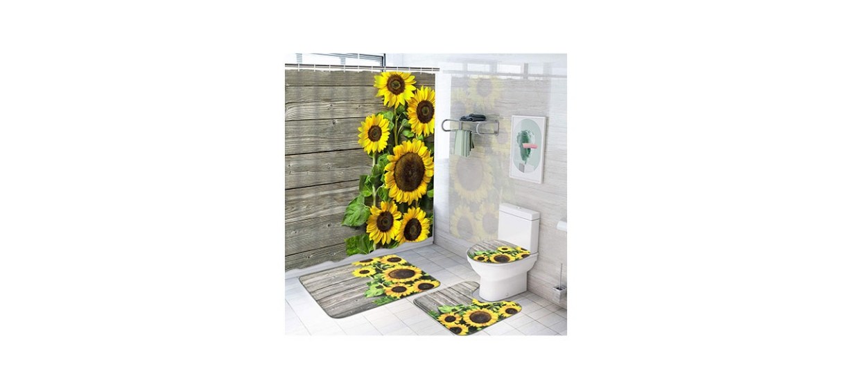 Pknoclan 4-Piece Rustic Wooden Plank Shower Curtain Set