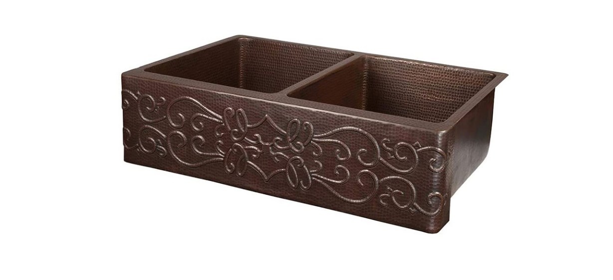 Premier Copper Products Hammered Copper Double Basin Sink