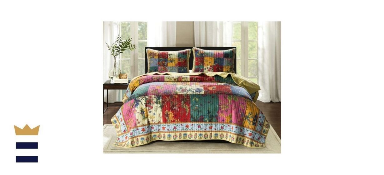 Quilt Set Queen Size Cotton Bedspread Coverlet Floral Patchwork Bedding
