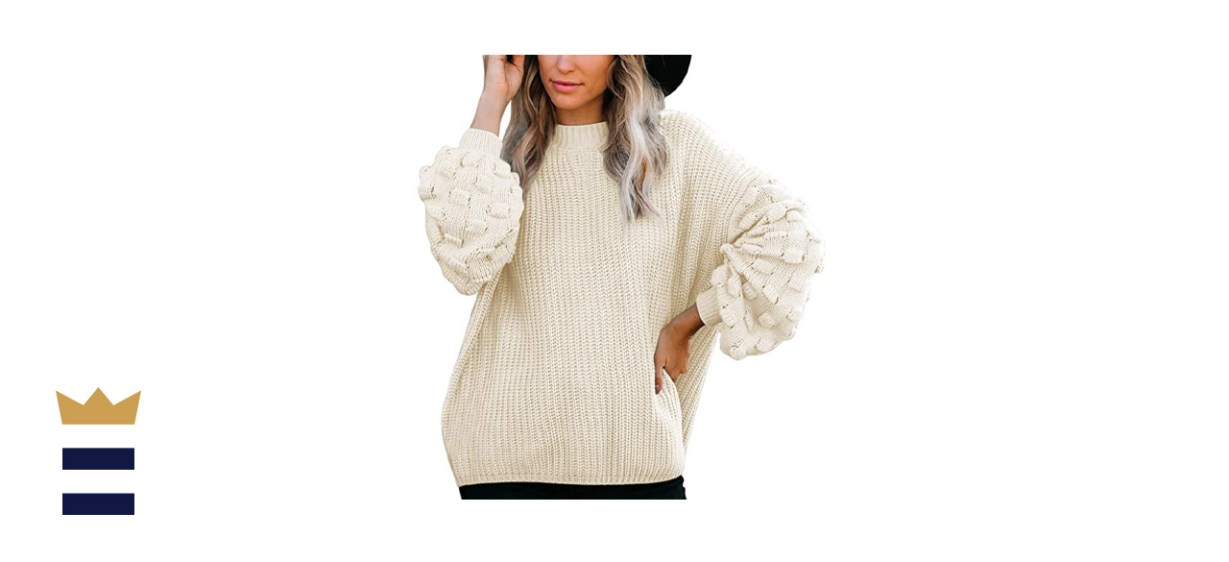 Sovoyontee Women's Oversized Puff Sleeves Chunky Knit Pullover Sweater