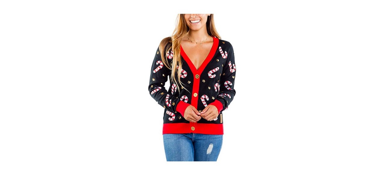 Tipsy Elves Sequin Candy Cane Cardigan