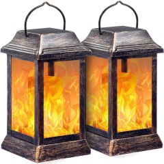 TomCare Solar Lights Metal Flickering Flame Solar Lantern