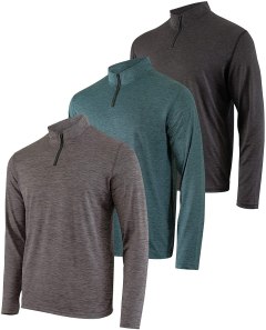 Real Essentials Men's Active Dry-Fit Quarter Zip Long Sleeve