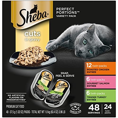 Sheba Perfect Portions Cuts in Gravy Wet Cat Food Tray Variety Packs (24 twin packs, 2.6 ounces each)
